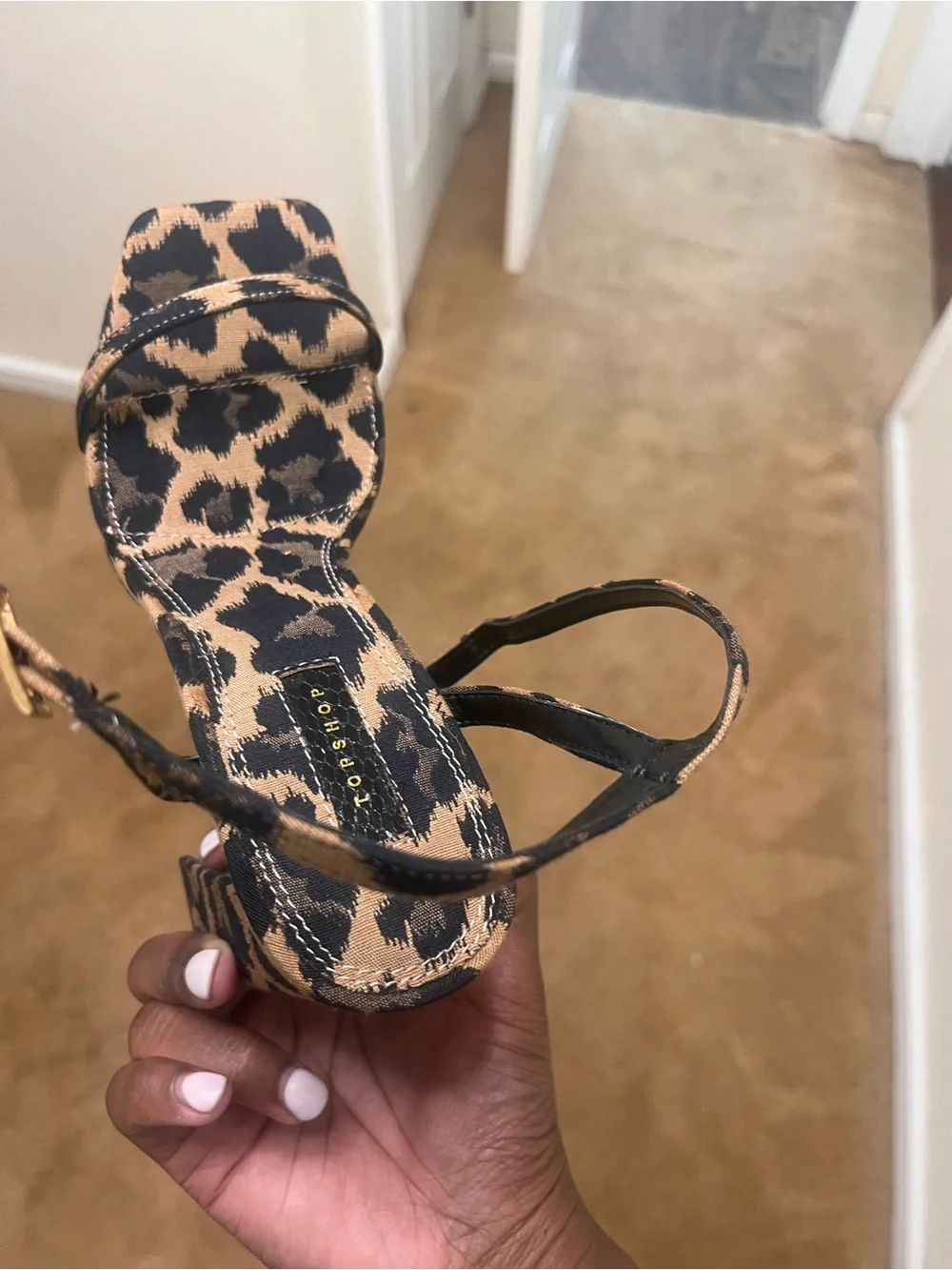 Topshop Leopard Print Ankle Strap Heels - Black and Brown